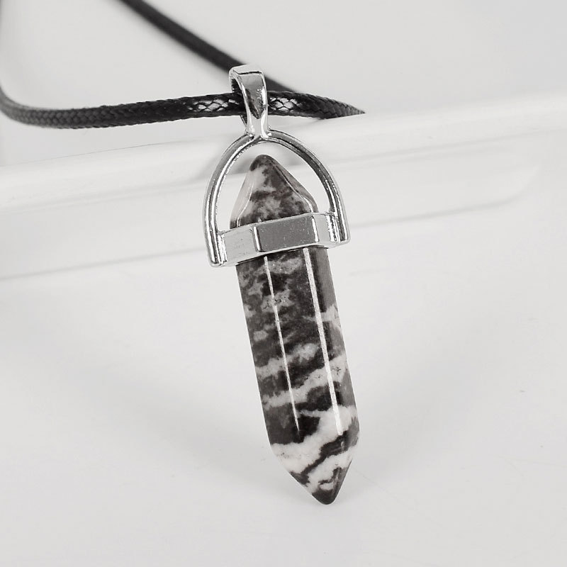 30mm Tumbled Stone Hexagonal Column white black zebra jasper Reiki Pendulum Pendant Healing Mineral Quartz Crystals Home Decor