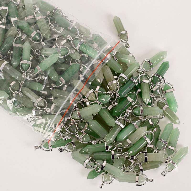 30mm Tumbled Stone Natural Hexagonal Column green aventurine Reiki Pendulum Pendant Healing Mineral Quartz Crystals Home Decor