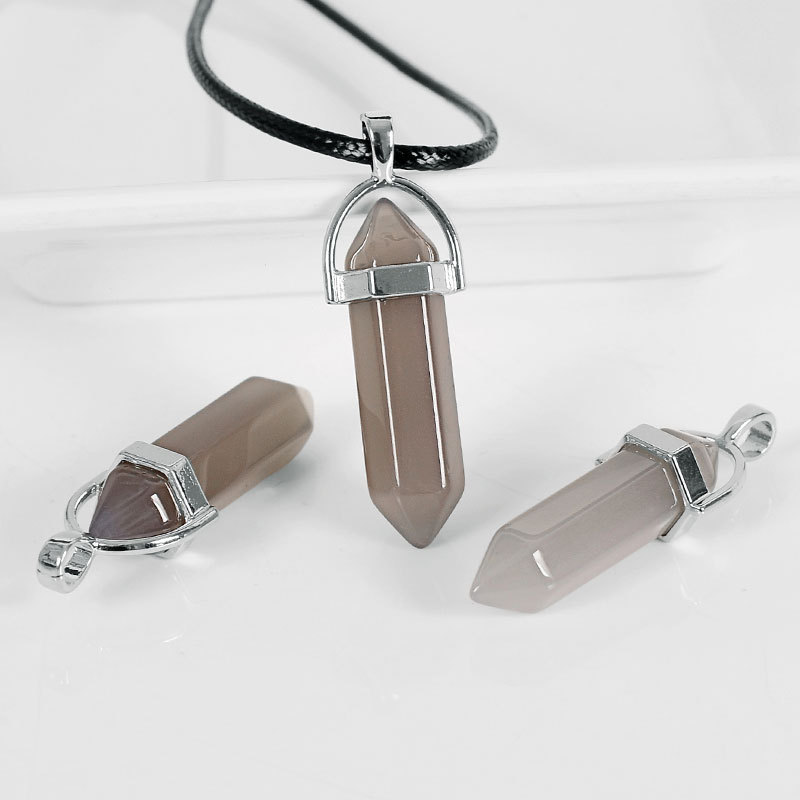 Natural gray agate prism Pendant Necklace