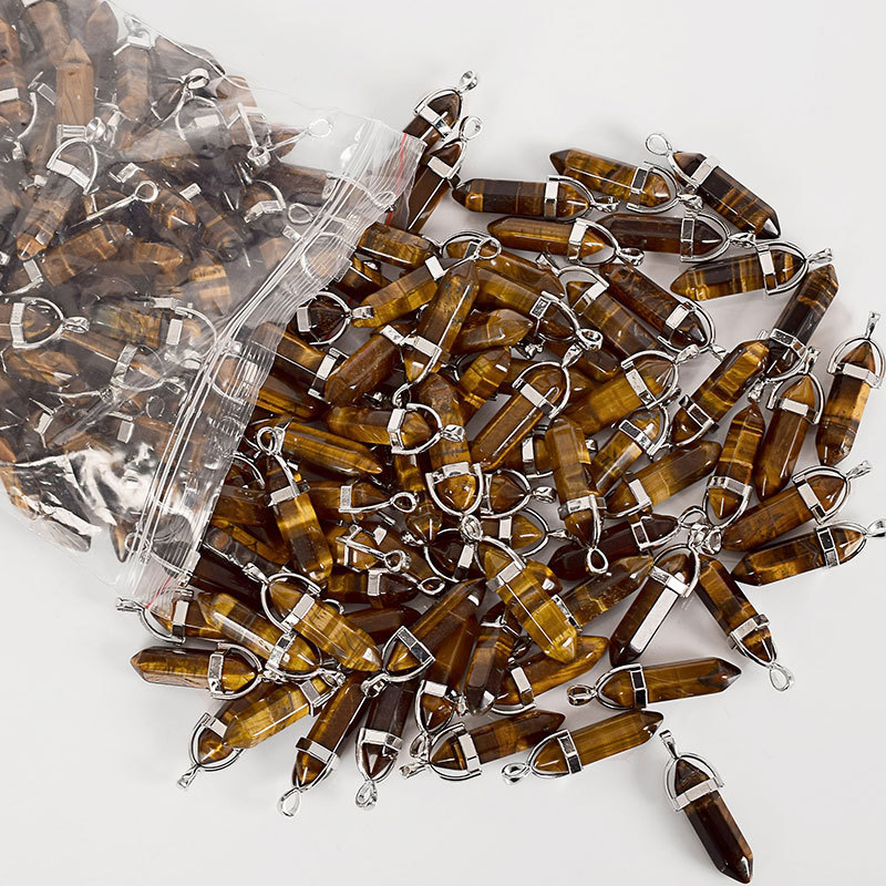 30mm Natural tiger eye Tumbled Stone Hexagonal Column Reiki Pendulum Pendant Healing Mineral Quartz Crystals kids Home Decor
