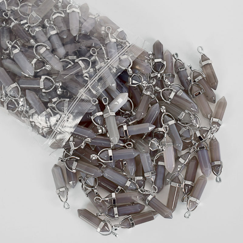 Natural gray agate prism Pendant Necklace