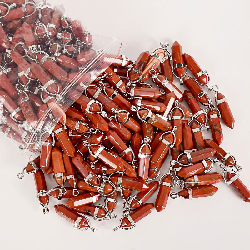 Tumbled Stone Natural Hexagonal Column red jasper Reiki Pendulum Pendant polished Healing Mineral Quartz Crystal Home Decoration