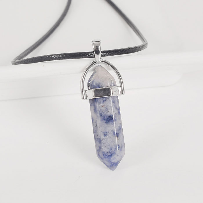 Natural blue spot jasper Tumbled Stone Hexagonal Column Pendant
