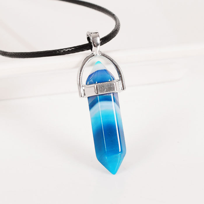 Natural blue agate prism Pendant Necklace