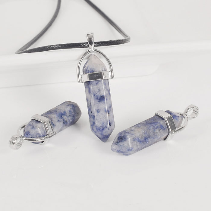 Natural blue spot jasper Tumbled Stone Hexagonal Column Pendant