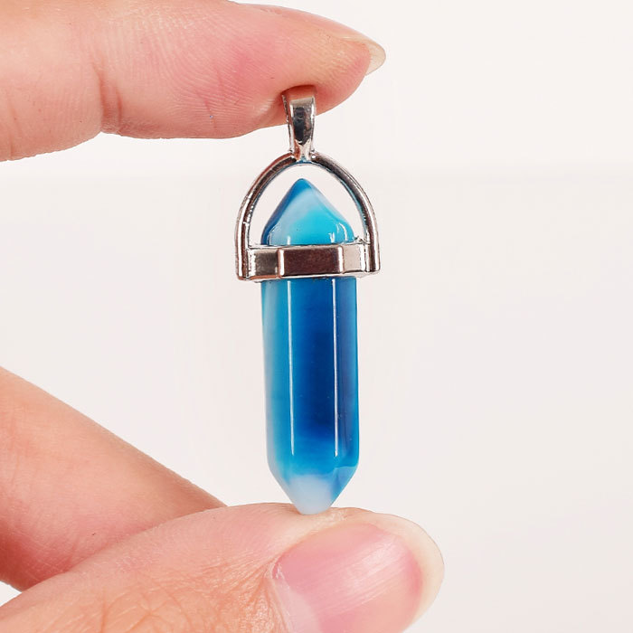 Natural blue agate prism Pendant Necklace