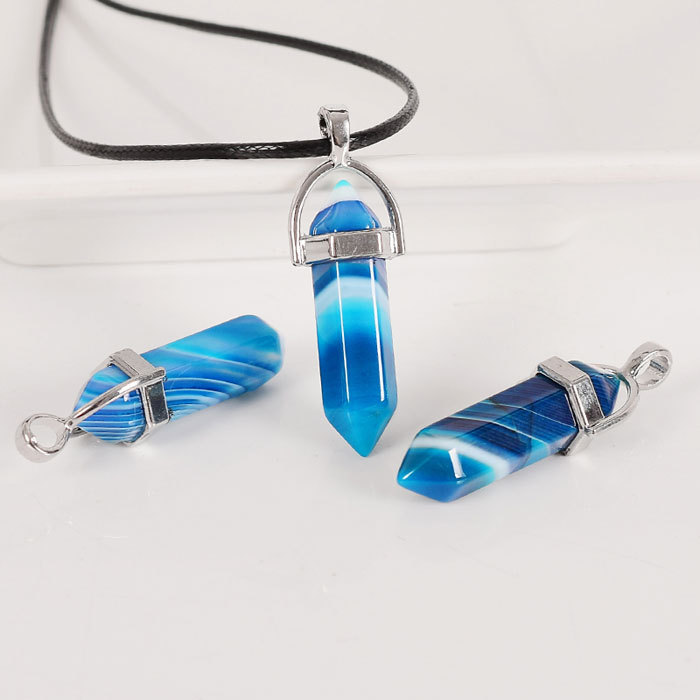 Natural blue agate prism Pendant Necklace