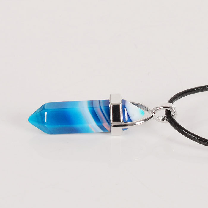 Natural blue agate prism Pendant Necklace