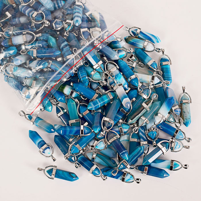 Natural blue agate prism Pendant Necklace