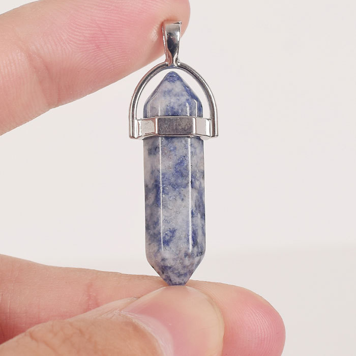 Natural blue spot jasper Tumbled Stone Hexagonal Column Pendant