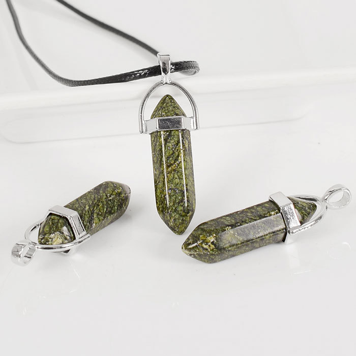 30mm Natural grass jasper Tumbled Stone Hexagonal Column Pendant