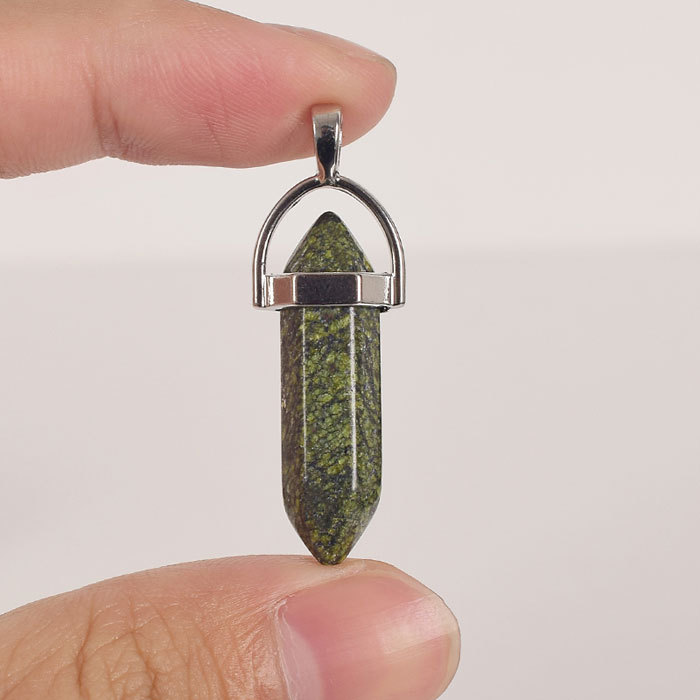30mm Natural grass jasper Tumbled Stone Hexagonal Column Pendant