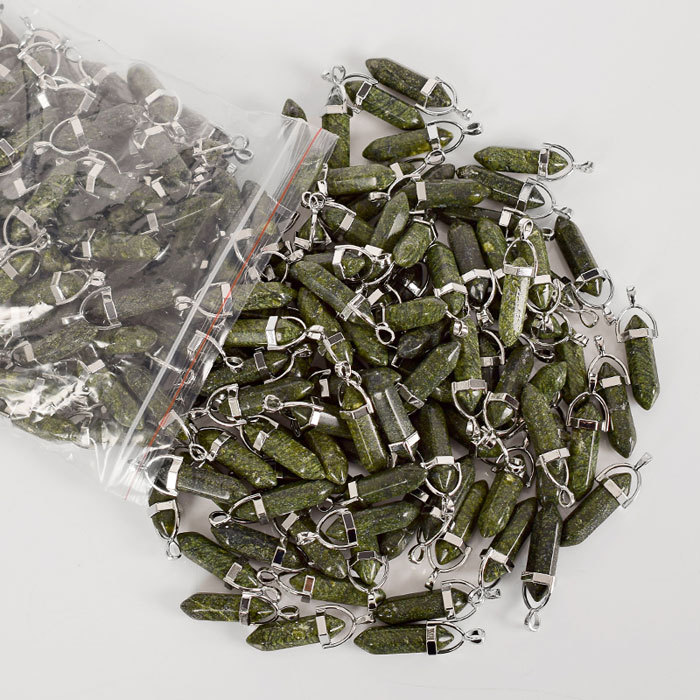 30mm Natural grass jasper Tumbled Stone Hexagonal Column Pendant