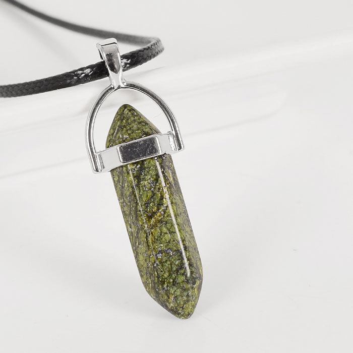 30mm Natural grass jasper Tumbled Stone Hexagonal Column Pendant