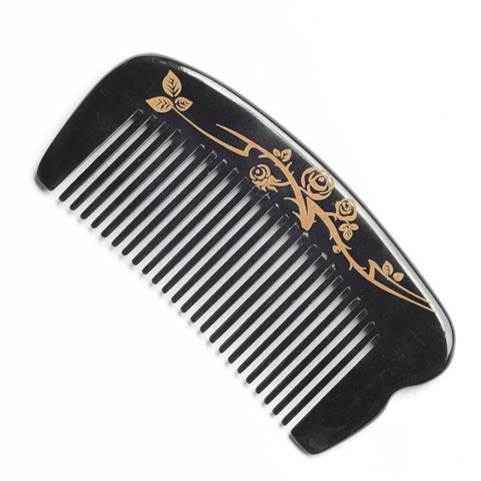 Buffalo horn carved flower bag comb