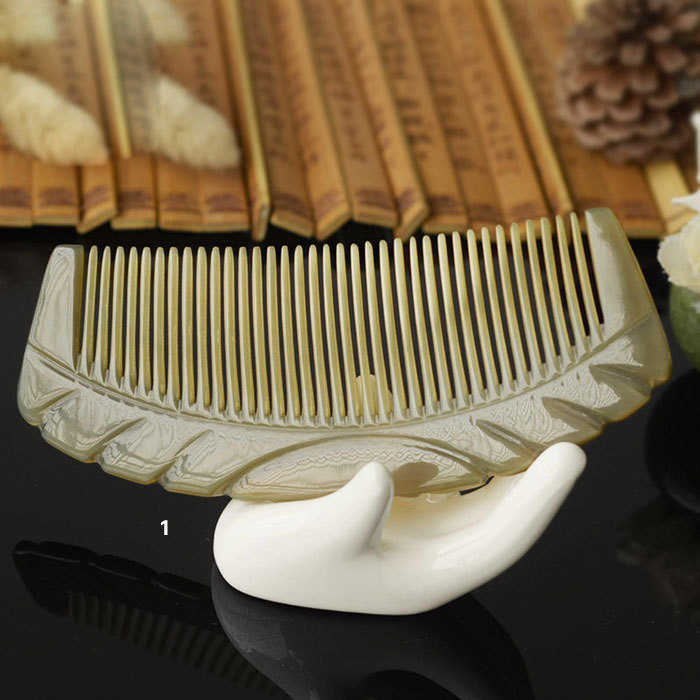 Fine yak horn half moon comb