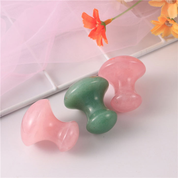 Natural pink crystal mushroom Massage Stone