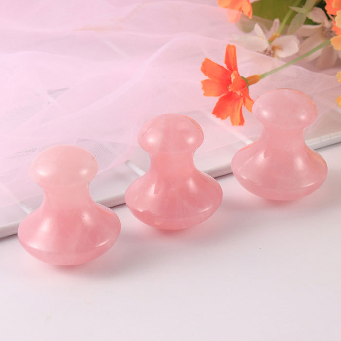 Natural pink crystal mushroom Massage Stone