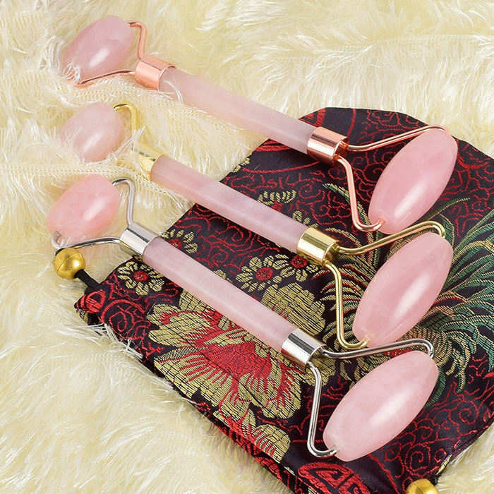 Natural pink crystal beauty massage roller