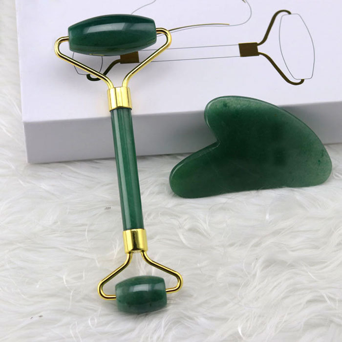 Natural pink crystal massage tool set with gift box