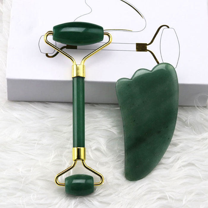 Natural pink crystal massage tool set with gift box