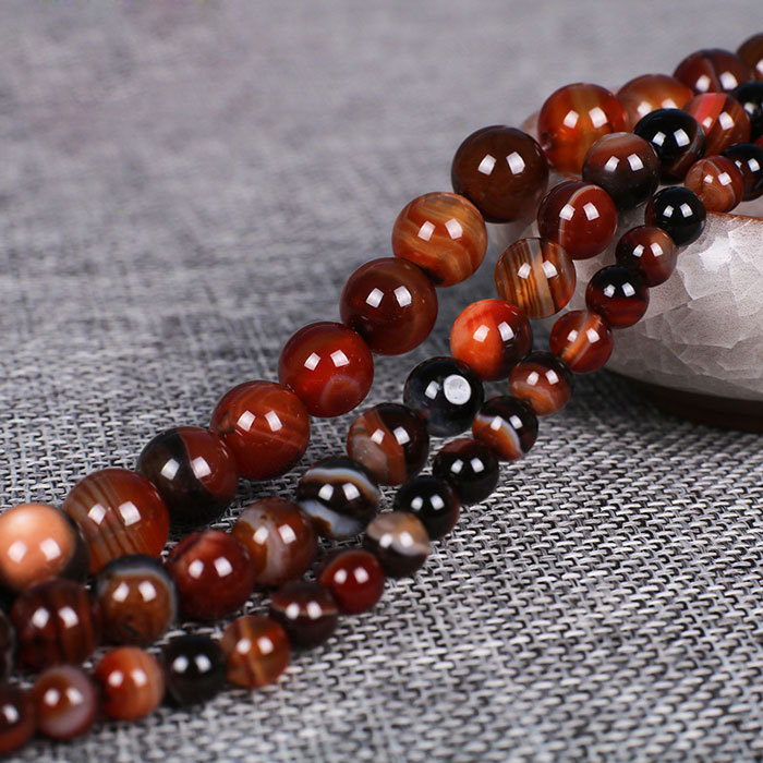 Natural reddish brown striped agate beads
