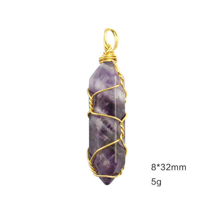 Natural stone wrapped around line hexagon column pendant