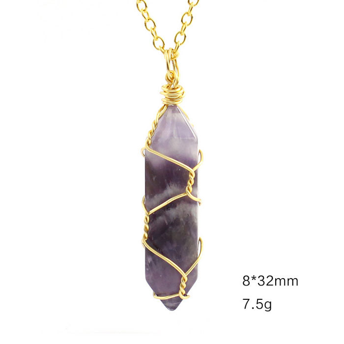 Natural stone wrapped around line hexagon column necklace