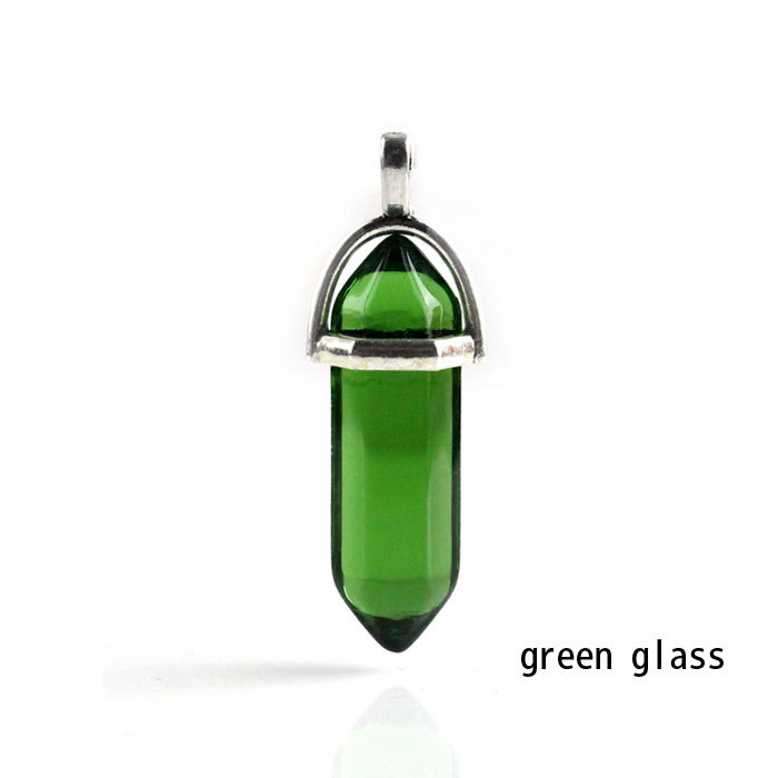 hexagonal column necklace pendant-green glass