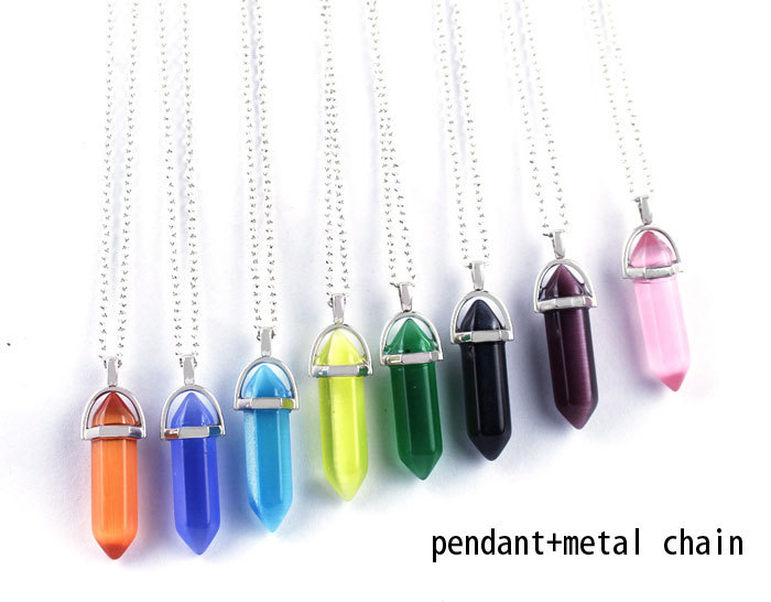 cat eye hexagonal column  necklace pendant-pink