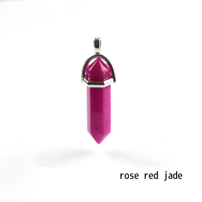 hexagonal column necklace pendant-rose red jade
