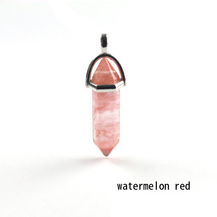 hexagonal column necklace pendant-watermelon red