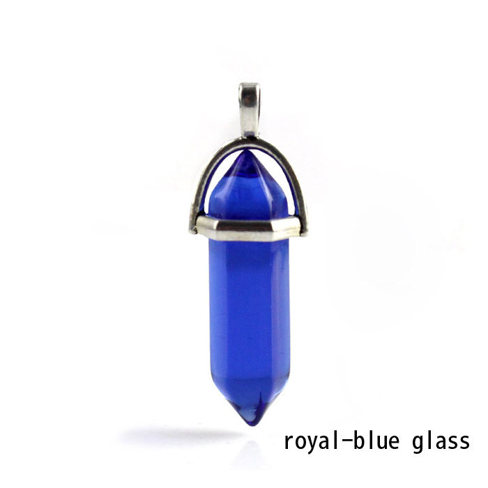 hexagonal column necklace pendant-royal-blue glass
