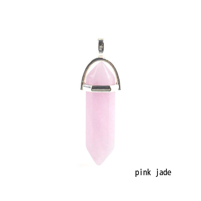 hexagonal column necklace pendant-pink  jade