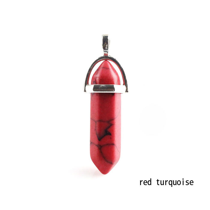 hexagonal column necklace pendant-red turquoise