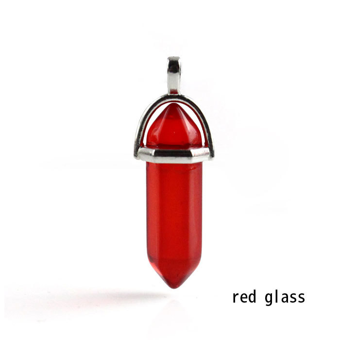 hexagonal column necklace pendant-red glass