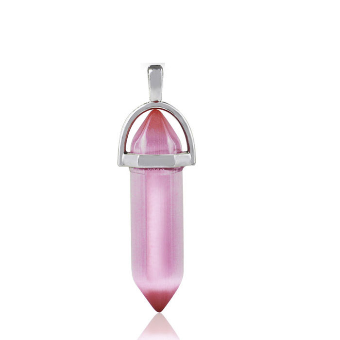 cat eye hexagonal column  necklace pendant-pink