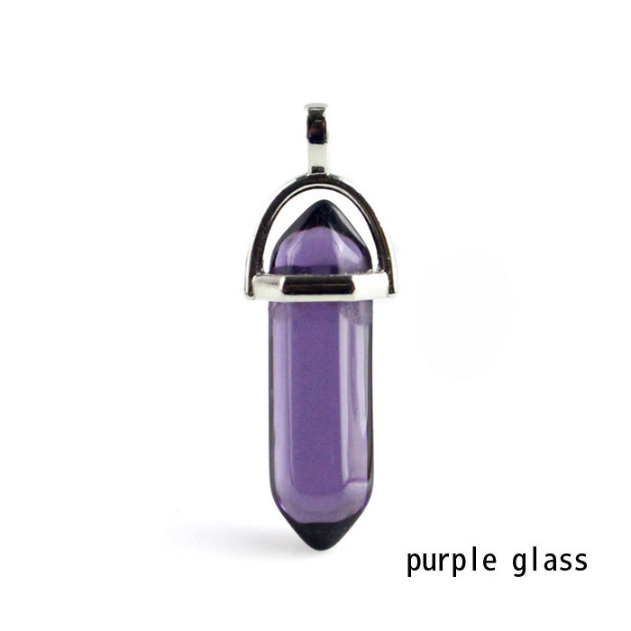 hexagonal column necklace pendant-purple glass
