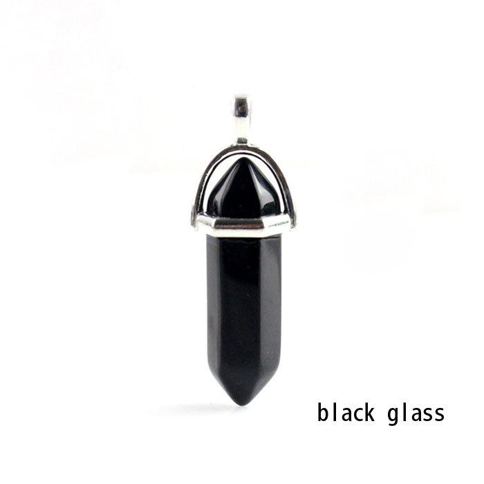 hexagonal column necklace pendant-black glass