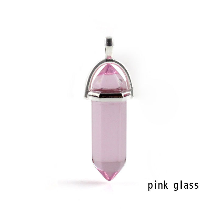 hexagonal column necklace pendant-pink glass