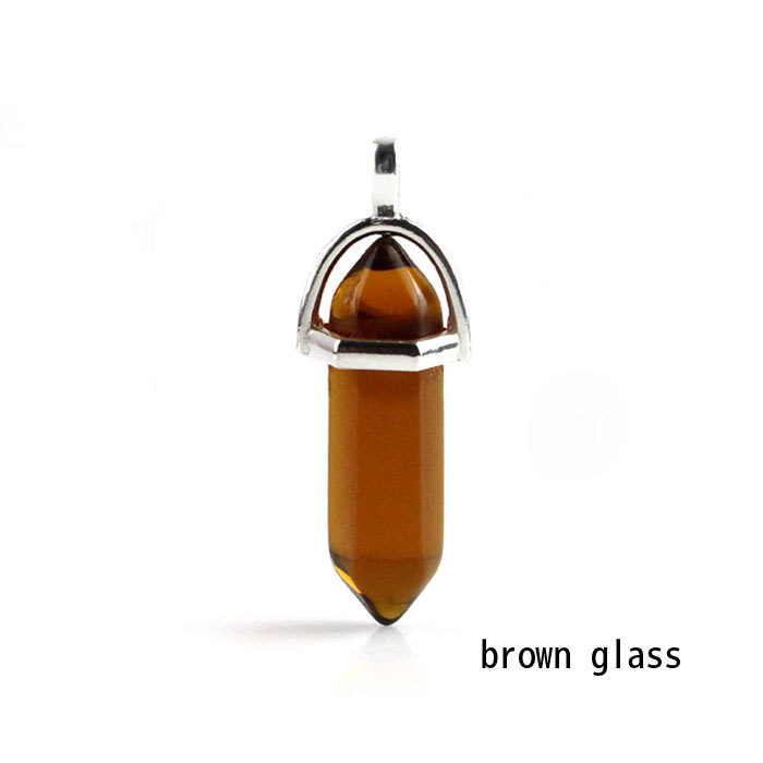 hexagonal column necklace pendant-royal-brown glass