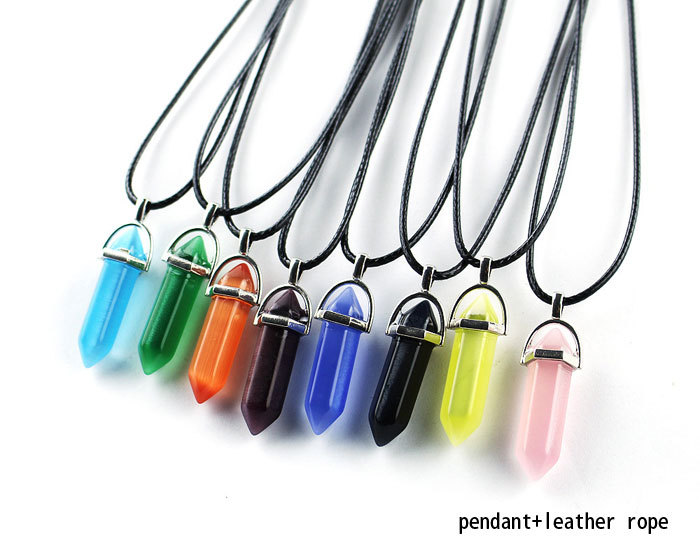 cat eye hexagonal column  necklace pendant-sky blue