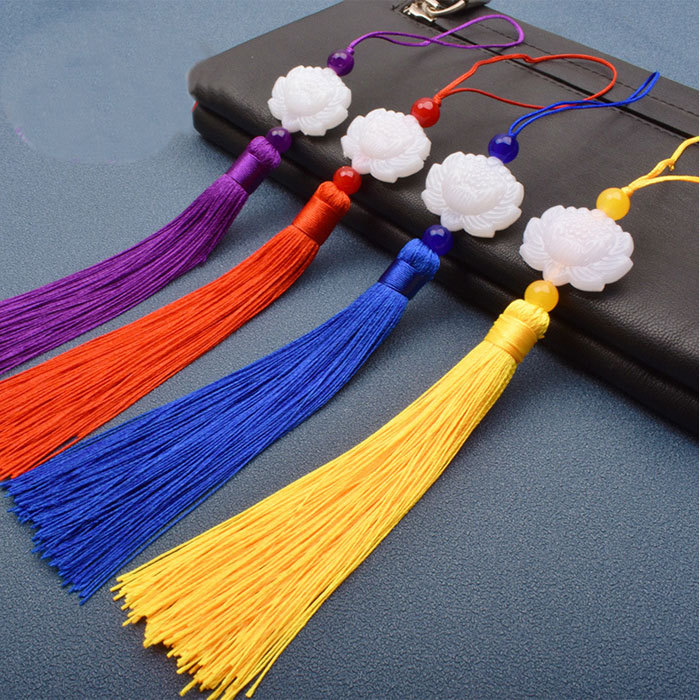 Imitating white jade two-sided lotus flower tassel