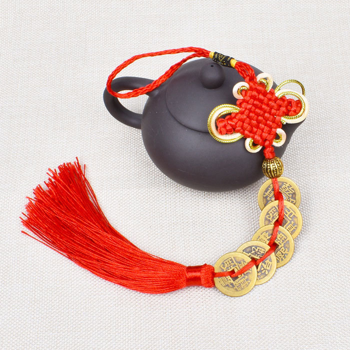 Five coin fine copper tassel pendant
