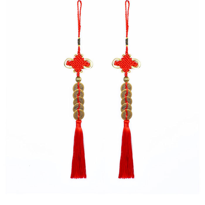 Five coin fine copper tassel pendant