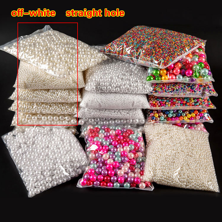 ABS imitation pearl beads - off-white straight hole 500g
