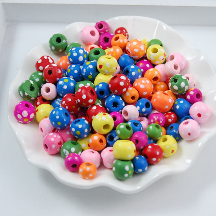 Colored spot wooden beads 100pcs