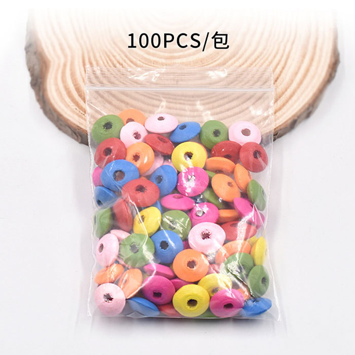 Colored wheel wooden beads 100pcs