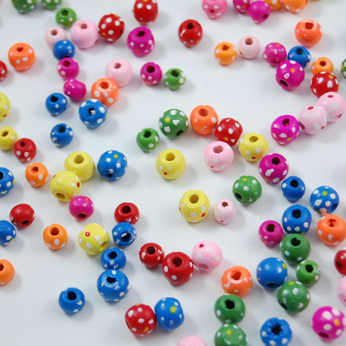Colored spot wooden beads 100pcs