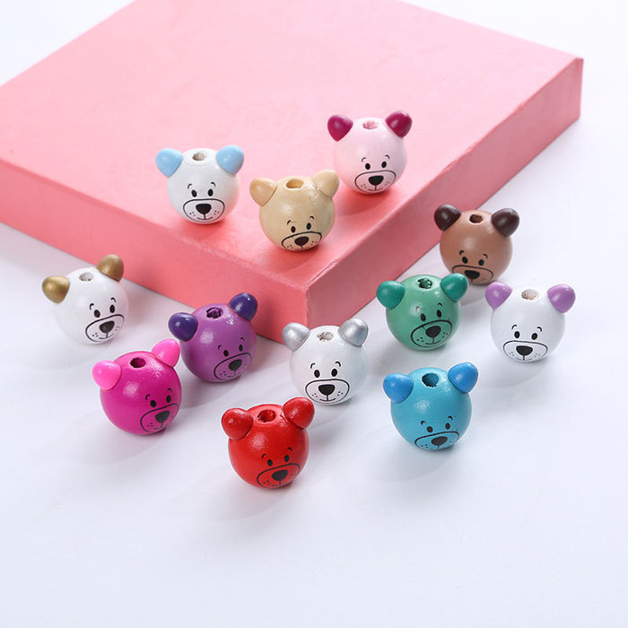 Colored cartoon bear wooden beads